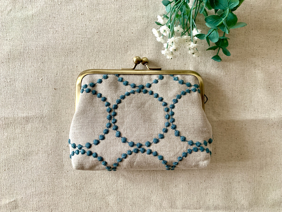 ミナペルホネン タンバリン ベージュ×ブルーグレー ハンドメイド
