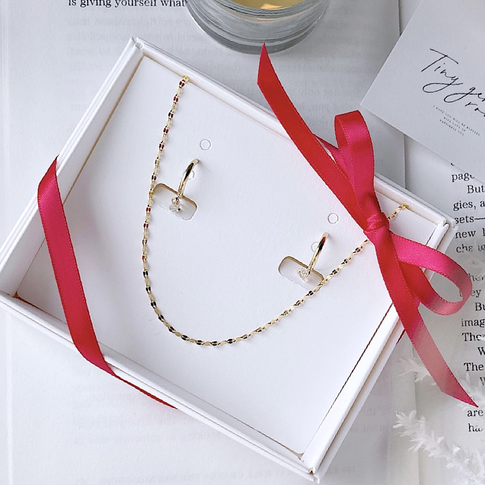 【セット】14kgfペタルチェーンネックレス | ダイヤモンドクォーツイヤリングorピアス