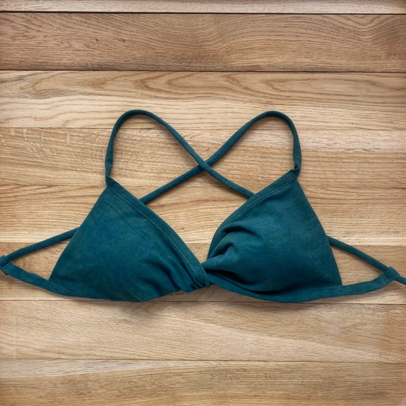 【藍、槐】草木染めブラ　オーガニックコットン　femcare　しめつけない　綿　ブラ　ヨガ　リラックス　見えてもかわいい 4枚目の画像