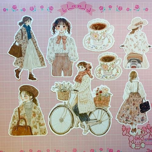 ダイカット270点+80点♡おすそ分け　コラージュ　素材　A4デザインペーパー レトロガール【B】ダイカット30枚 No.247 おすそ分けファイル