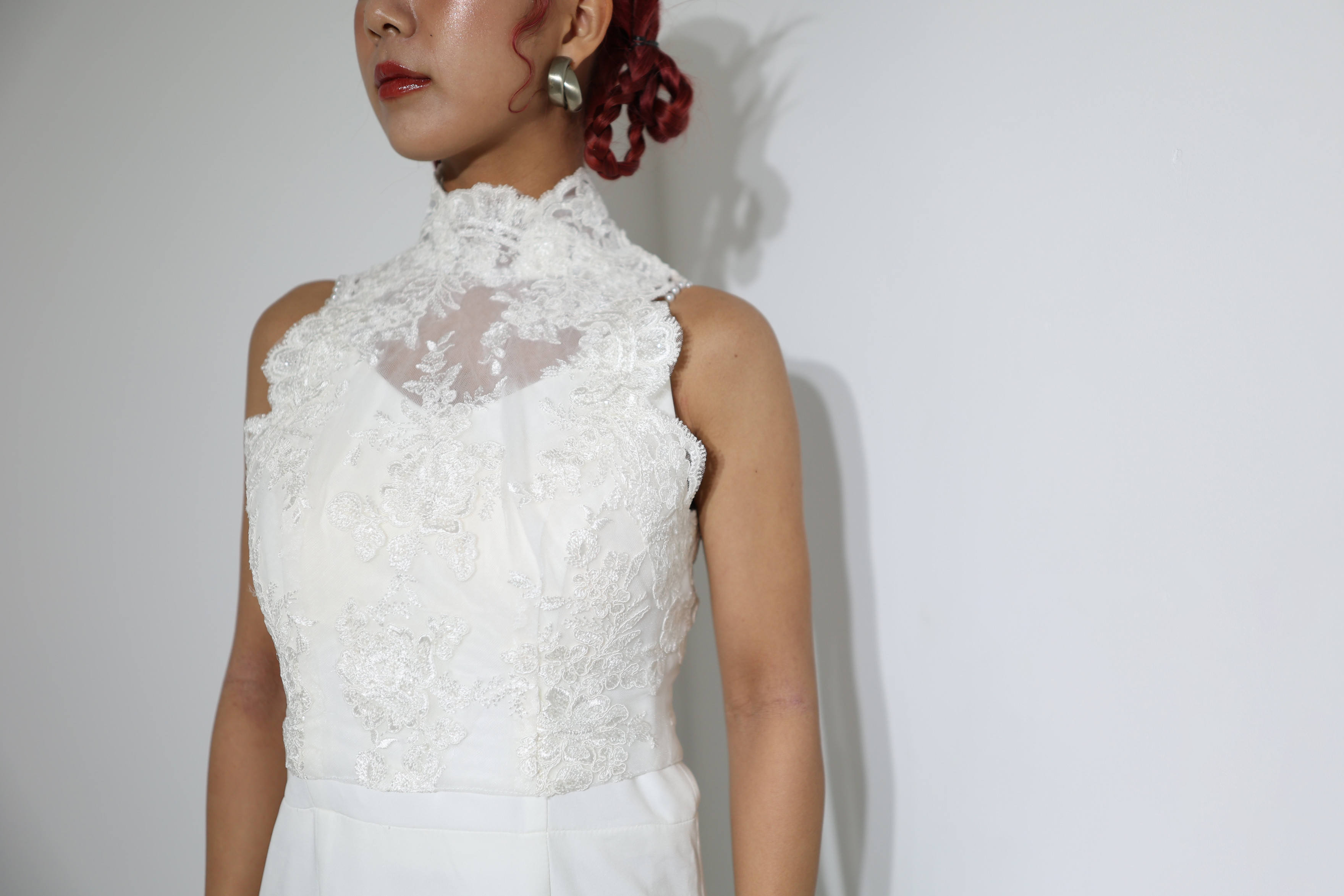 送料無料！ボレロ ノースリーブ くるみボタン シアーな美しさ 美しい花レース 花嫁/ウェディングドレス レース