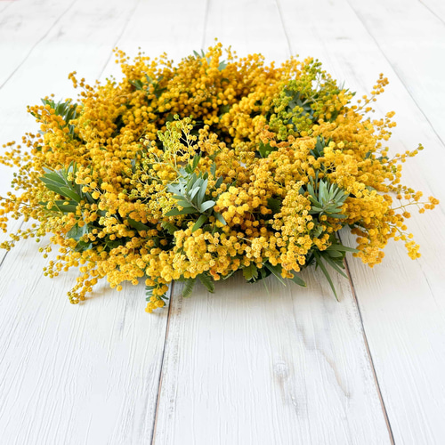 ミモザのフレッシュリース 30cm｜ 春のおしゃれなドライフラワーリース