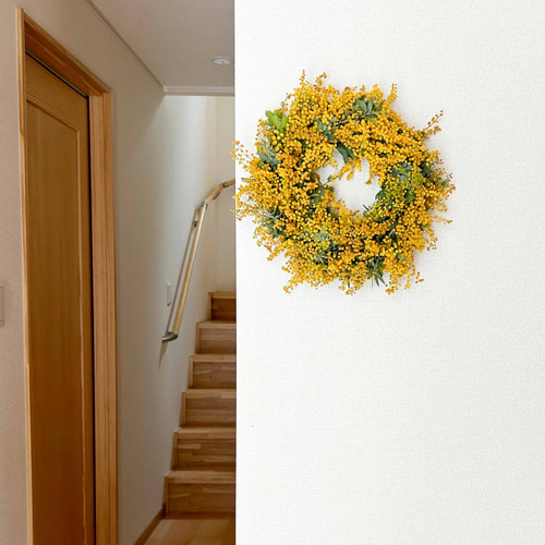 ミモザのフレッシュリース 30cm｜ 春のおしゃれなドライフラワーリース