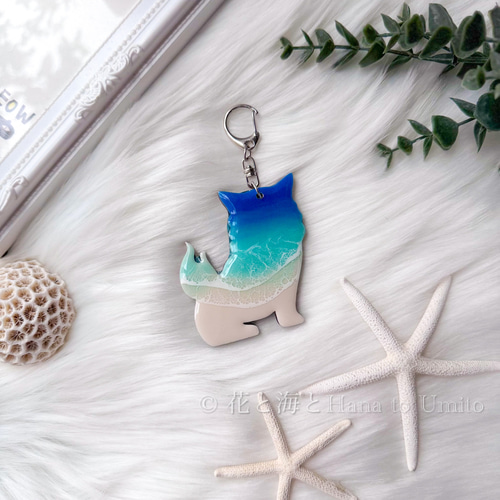 シーサーの海色キーホルダー（左向き）✳︎海レジンアート オーシャン