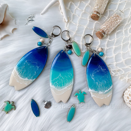シーサーの海色キーホルダー（左向き）✳︎海レジンアート