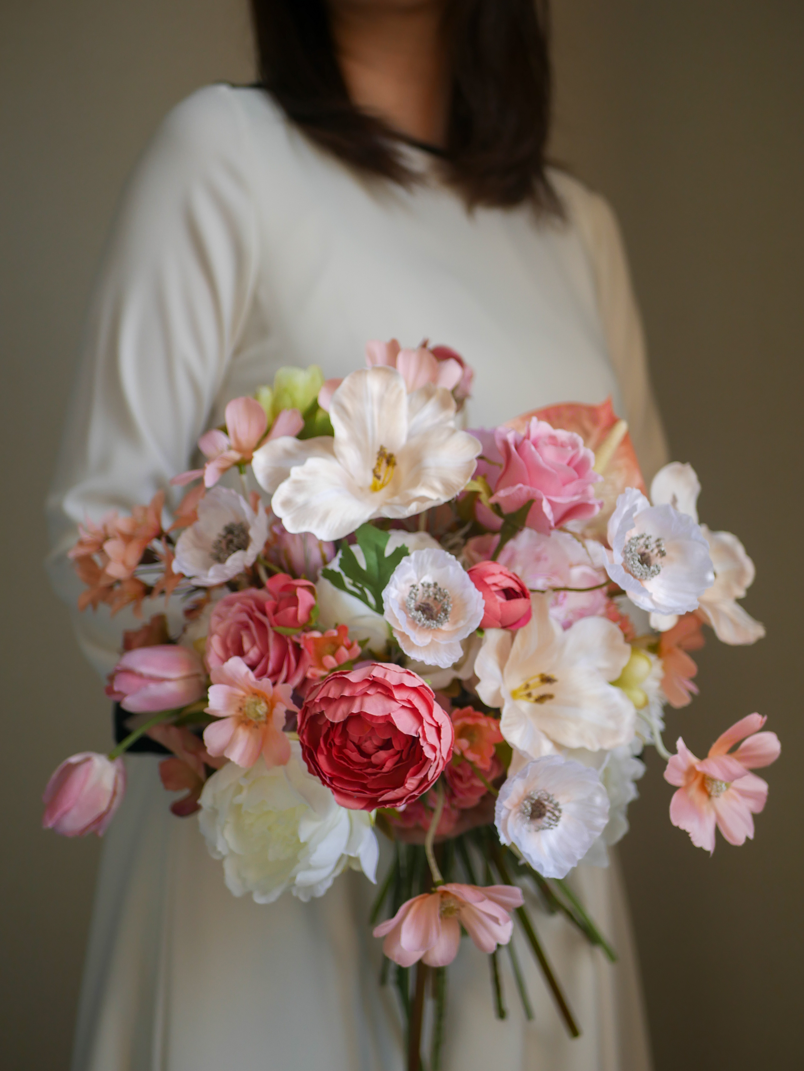 【SALE】ウェディングブーケ　ピオニーブーケ　ピンクブーケ　韓国ブーケ　前撮り　造花ブーケ　アーティフィシャルフラワー