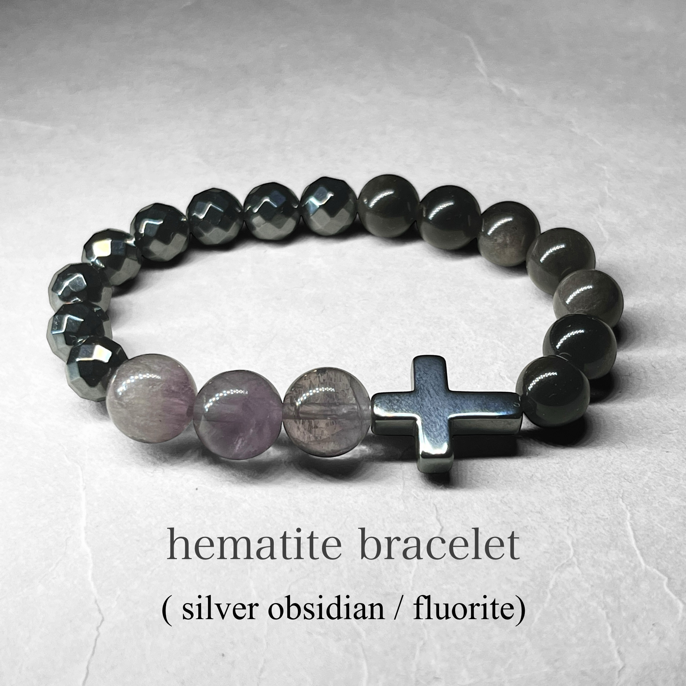 mix bracelet / ミックスブレスレット Y：ヘマタイト ( シルバーオブシディアン / フローライト )