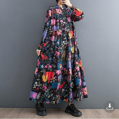 大きいサイズ レディース ロング ワンピース 花柄 春 秋冬 新品 長袖