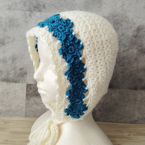ボンネット ニット帽 クロシェハット 耳当て付きニット帽 手編み