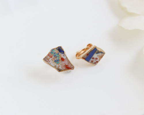 古伊万里 金継ぎ ネジバネ式 イヤリング 伝統工芸 a23 イヤリング