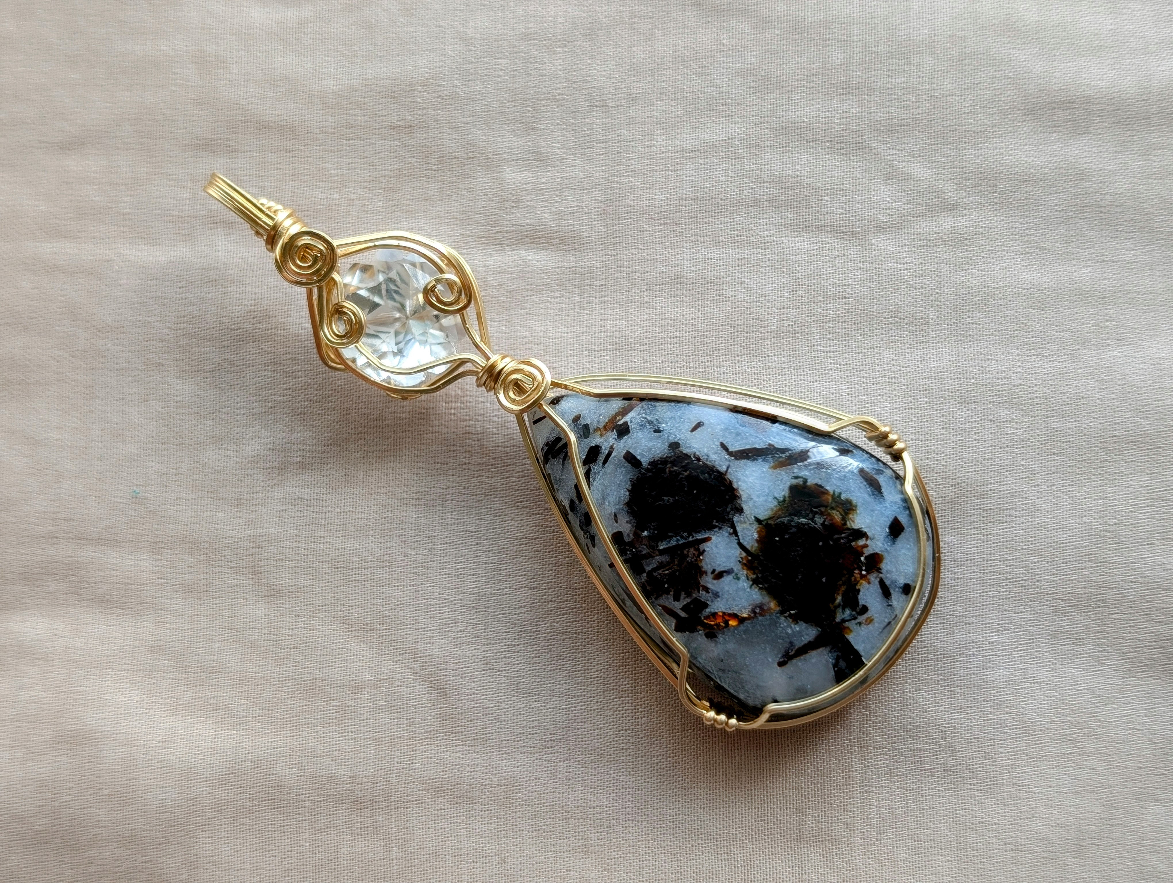 14kgf アストロフィライト ホワイト トパーズ 星 ワイヤ ペンダント