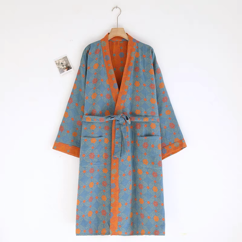 ジャガードナイトガウン・ルームウェア・パジャマ・サウナウェア・バスローブ・コットン100％
