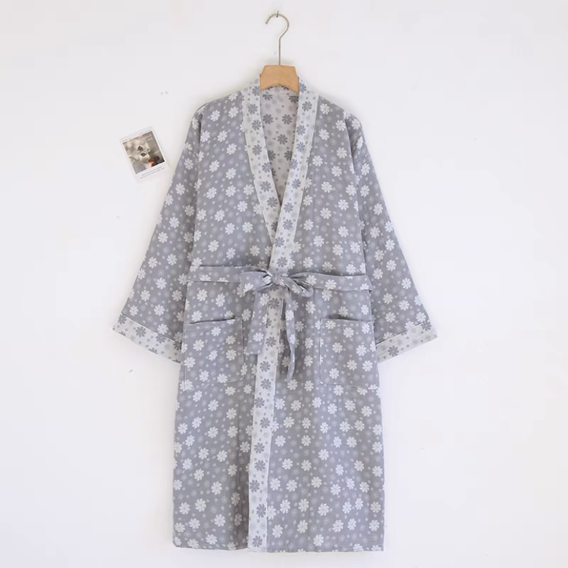 ジャガードナイトガウン・ルームウェア・パジャマ・サウナウェア・バスローブ・コットン100％