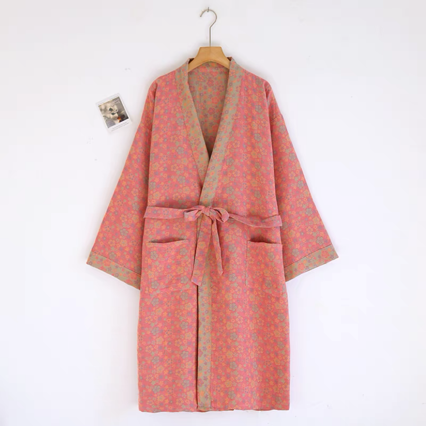 ジャガードナイトガウン・ルームウェア・パジャマ・サウナウェア・バスローブ・コットン100％