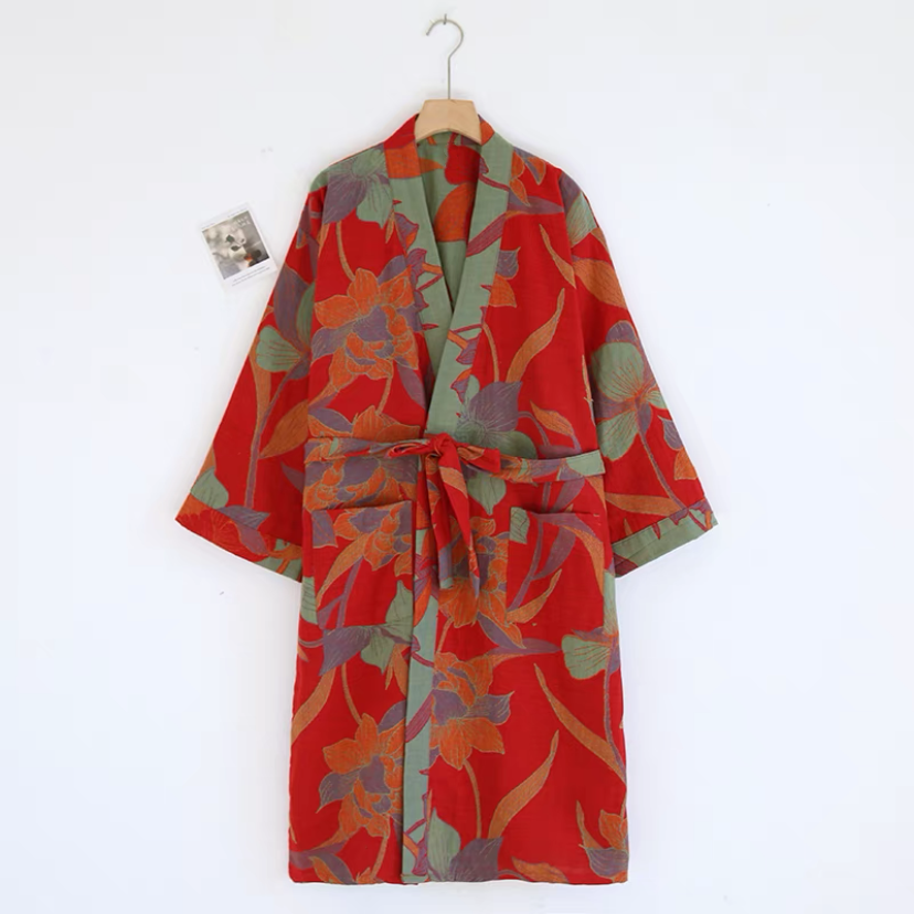 ジャガードナイトガウン・ルームウェア・パジャマ・サウナウェア・バスローブ・コットン100％