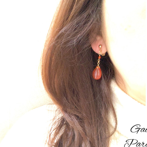 14kgfカーネリアンアゲートピアス/イヤリング 大人艶感✴︎雫ぷっくり