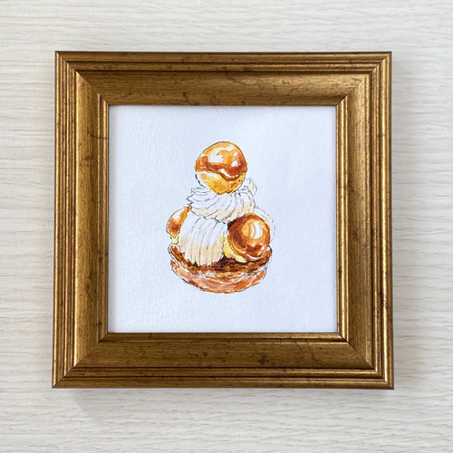 原画：幸せパティスリーのサントノレ】カラメル ケーキ 水彩 イラスト