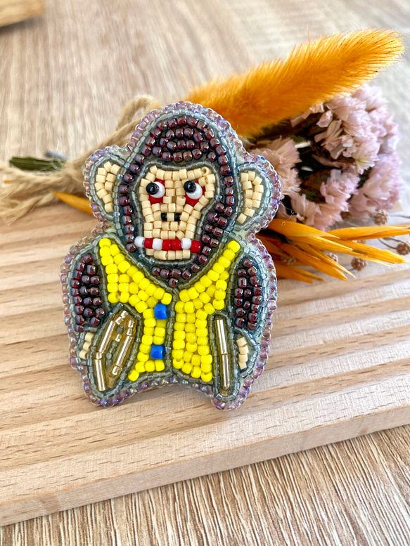 音楽家ビーズ刺繍ブローチ サルのオモチャのビーズ刺繍ブローチ ブローチ 粒屋 通販 18731204