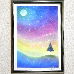 抽象的なパステル画 A4サイズ宙花 パステル画 植物と地球 A4サイズ宙花