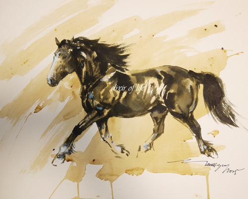 こまめにキレイ様　リクエスト　(A4サイズ水彩画3点) 荷馬2025 (高級水彩画用紙32cm×41，5cm、コーヒー、墨