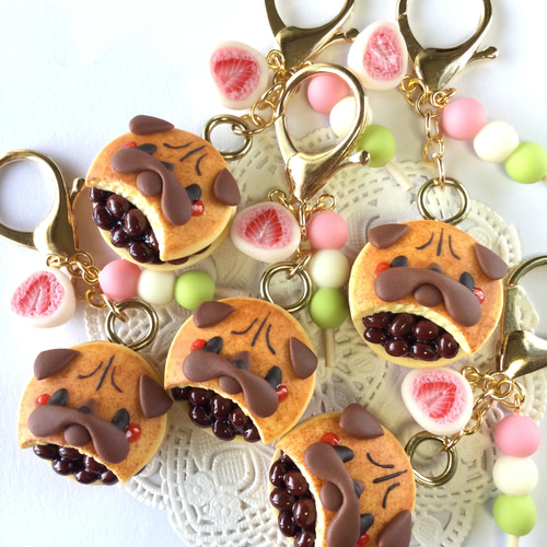 フェイクスイーツ*パグちゃん・どら焼き・三色団子・苺大福・チャーム