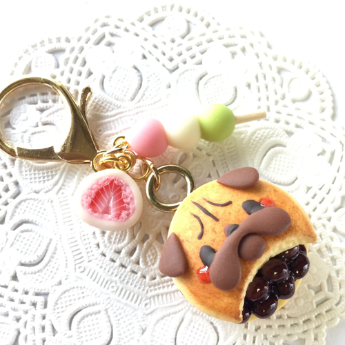 フェイクスイーツ*パグちゃん・どら焼き・三色団子・苺大福・チャーム