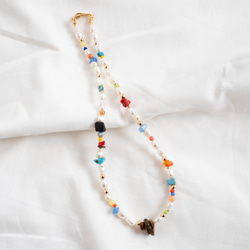 1点限り】カラフルビーズ/天然石と淡水パールのネックレス ネックレス