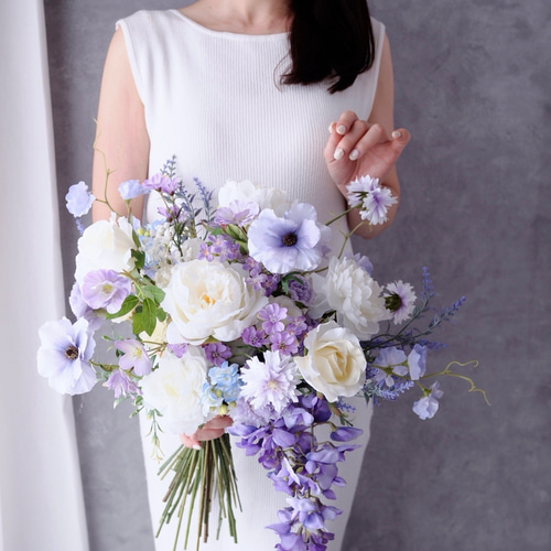 和装、洋装用ブーケ　⭐︎ブートニア付き 芍薬と藤のパープルブーケ ブートニア付き 和装 洋装 ウェディング