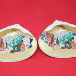 美品 手描き 貝合わせ はまぐり お雛様 源氏物語絵巻 香合 9.3×7ｾﾝﾁ