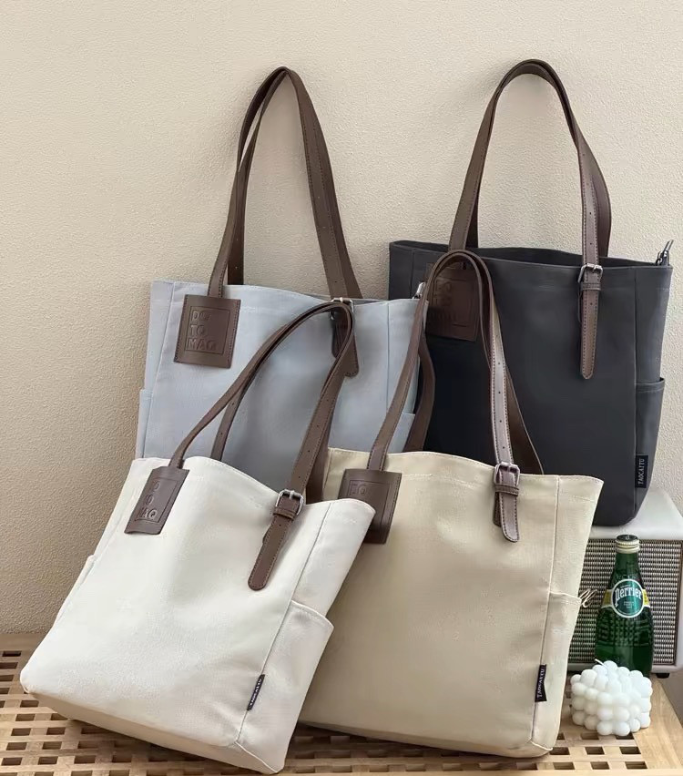 ファッションシンプル帆布 男女日常用 トートバッグ 革＊布