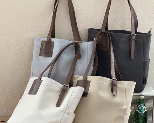 新しく着き ファッションシンプル帆布 革＊布 トートバッグ 男女日常用 トートバッグ
