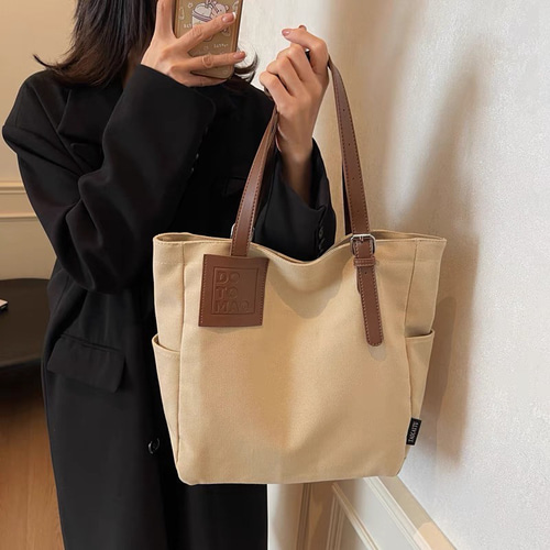 ファッションシンプル帆布 男女日常用 トートバッグ 革＊布