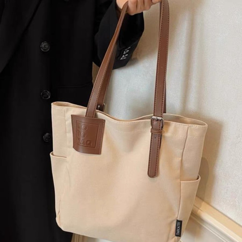 ファッションシンプル帆布 男女日常用 トートバッグ 革＊布