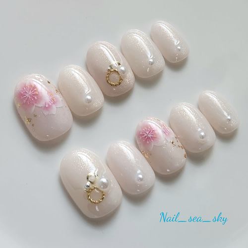 桜ネイル 手書き 卒業式 入学式 ママ ネイルチップ ウェディング 現品