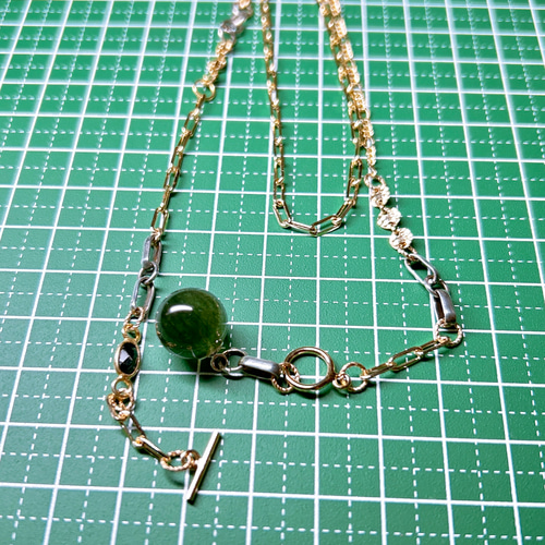 ★1点物★ジャンポールゴルチエ★アンティークグリーンマルチチェーンネックレス ☆1点物☆ジャンポールゴルチエ☆アンティークグリーンマルチ