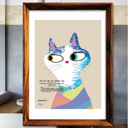 シーグラスアート「猫たち」 ミニ額 イラスト イラスト hossy nakkie