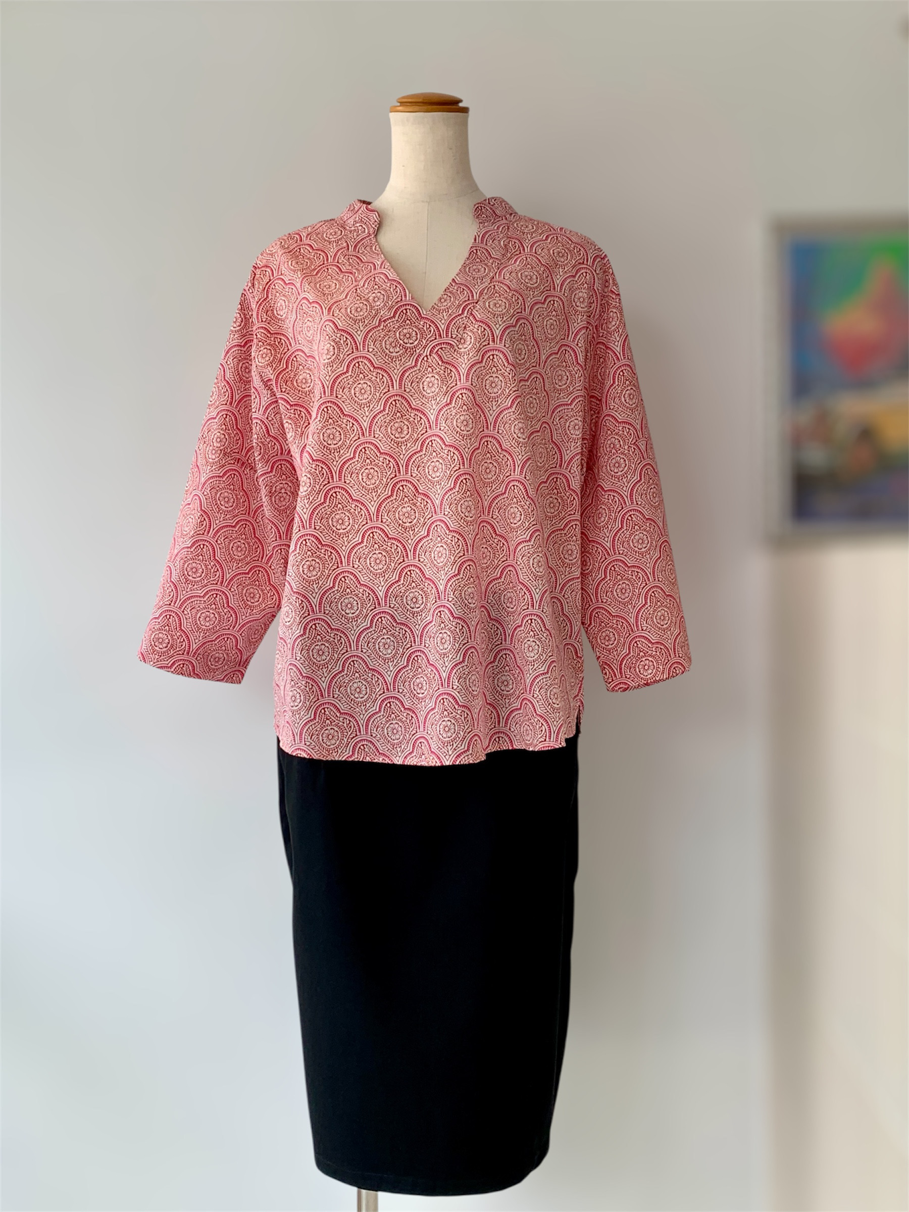 【着るストレスゼロ】ブラウス　高級インド綿　ブロックプリント　春夏ファッション