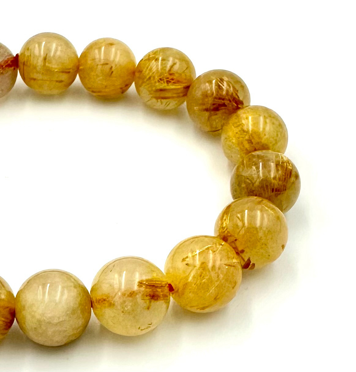 (00381)ゴールドタイチンルチルクォーツ　 10mm　天然石　ブレスレット（先行販売限定価格通常より10％OFF）