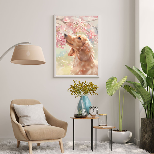 桜犬戯舞 - ダックスフンド犬 No.2】桜・花見・春・花びら・子犬