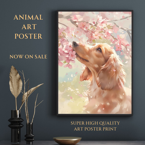 桜犬戯舞 - ダックスフンド犬 No.2】桜・花見・春・花びら・子犬