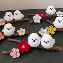 新春 枝乗りシマエナガ 置物 花とシマエナガ なずな屋 その他置物