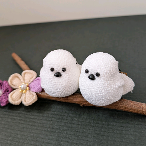 シマエナガ　置物セット① 新春 枝乗りシマエナガ 置物 花とシマエナガ なずな屋 その他置物