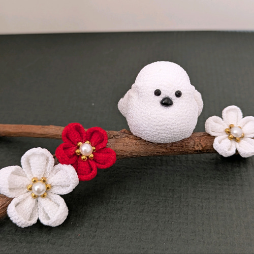 新春 枝乗りシマエナガ 置物 花とシマエナガ なずな屋 その他置物