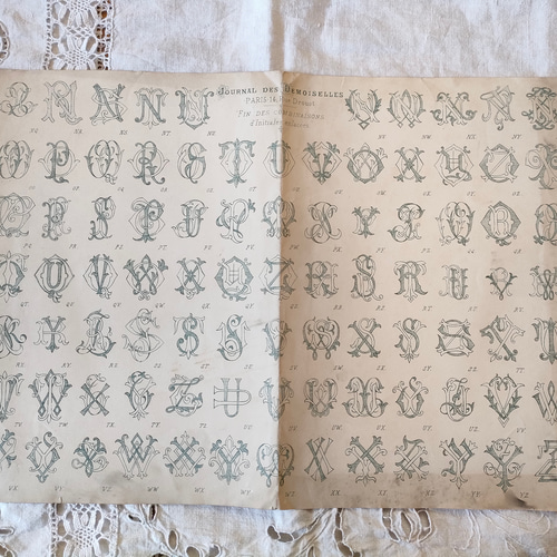 フランスアンティークイニシャル刺繍図案 H.V.からZ.Z. 編み図 フランスアンティークイニシャル刺繍図案 H.V.からZ.Z. 編み図