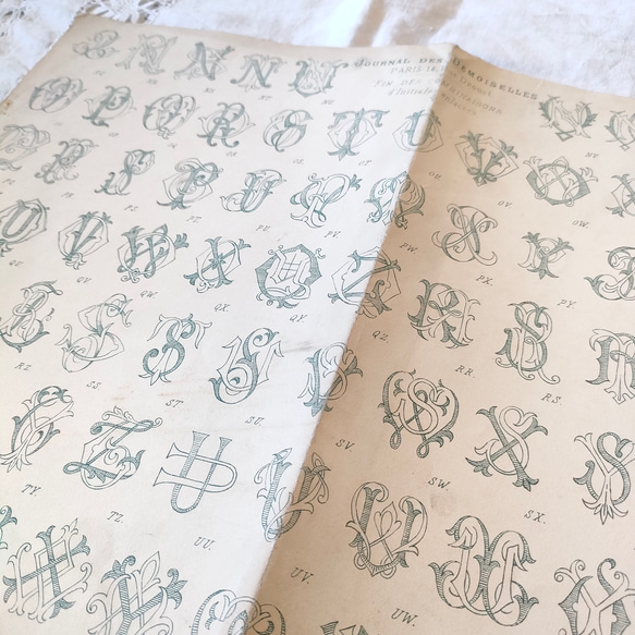 フランスアンティークイニシャル刺繍図案 H.V.からZ.Z. 編み図