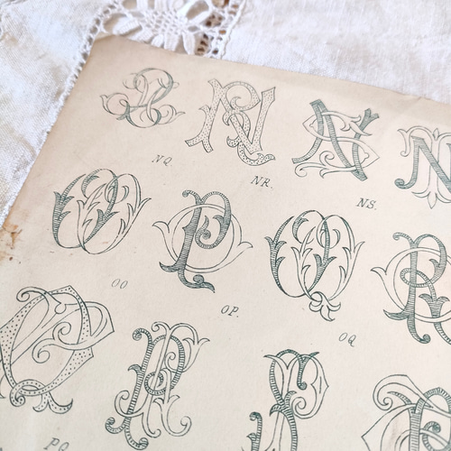 フランスアンティークイニシャル刺繍図案 H.V.からZ.Z. 編み図 フランスアンティークイニシャル刺繍図案 H.V.からZ.Z. 編み図