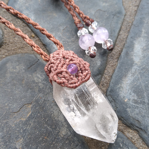 ガネッシュヒマール産】ヒマラヤ水晶の天然石マクラメペンダント[PEN