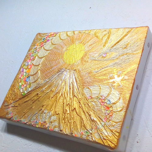 開運絵画 ❀夢の虹金富士山龍❀そよ風