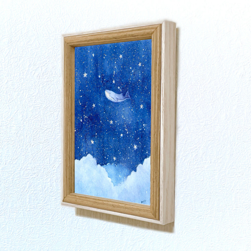 夜空の星々の海、輝きの道】絵画 ,原画,星空,クジラ,夜空,月,鯨