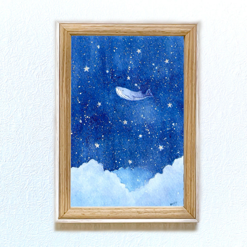 夜空に願うクジラ 絵画 kuro 通販 18733079｜Creema(クリーマ)